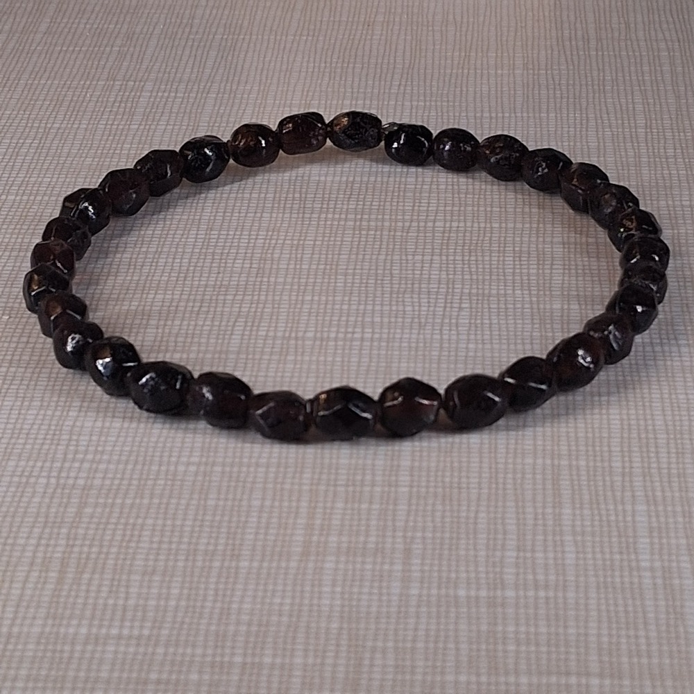 Dark Red Brown Faceted Glass Beaded Memory Wire Wrap Bracelet Womens